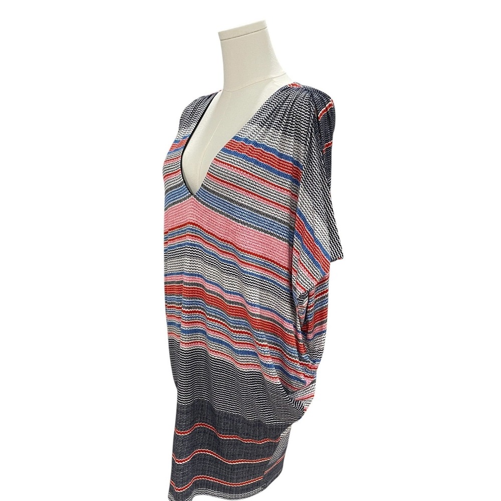 Multicolor Knit V Neck Tunic Top Boho Coastal Resort Vacation Striped Festival S - Picture 7 of 12